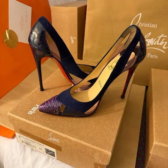 Christian Louboutin Galata 120 Eclipse Watersnake Cap Toe Heels Size 7 RARE - Picture 12 of 17